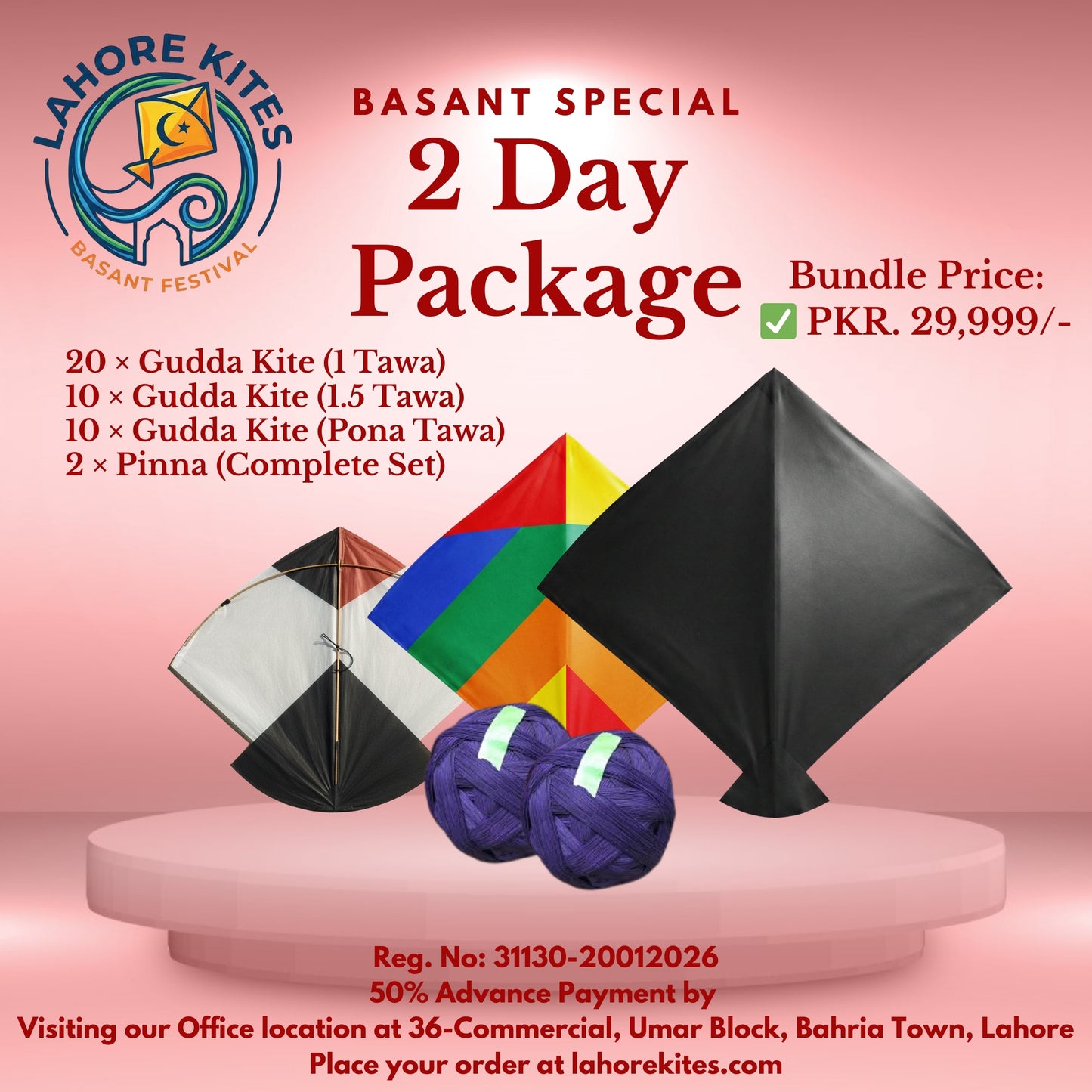 Basant 2 Day Bulk Kite Bundle – 42 Pcs (Gudda & Pinna Combo)