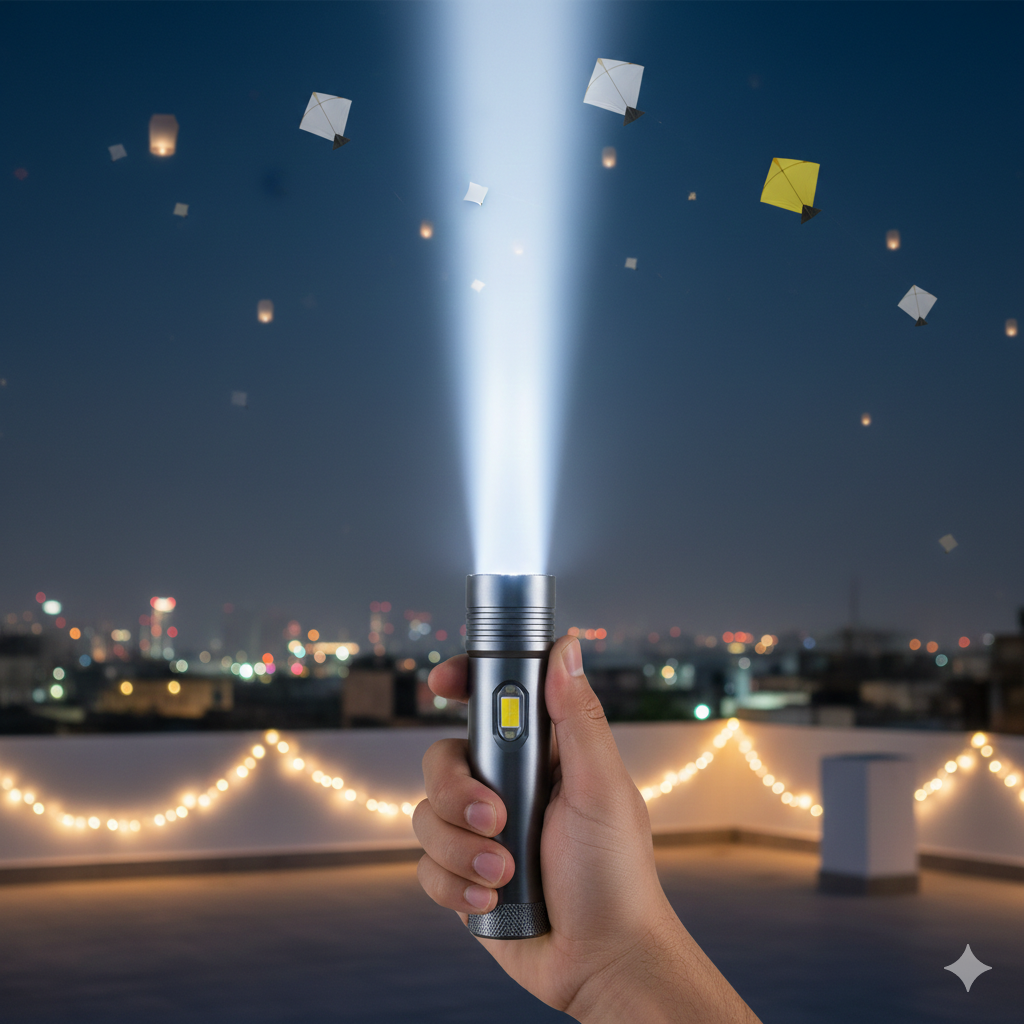 Basant Night Flying LED Torch – High-Beam Light for Kite Visibility